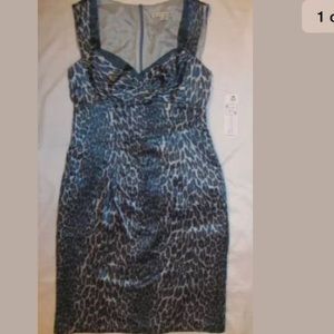 NANETTE LEPORE blue leopard  silk bodyvon dress